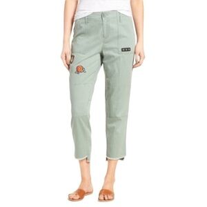 New Treasure &Bond Womens Crop Pants 24 Mid Rise Raw Hem BNWT green